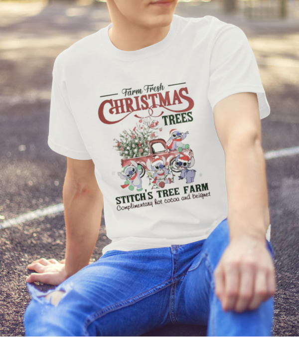Farm Fresh Christmas Trees Stitch’s Tree Farm Complimentary Hot Cocoa And Beignet T-Shirt