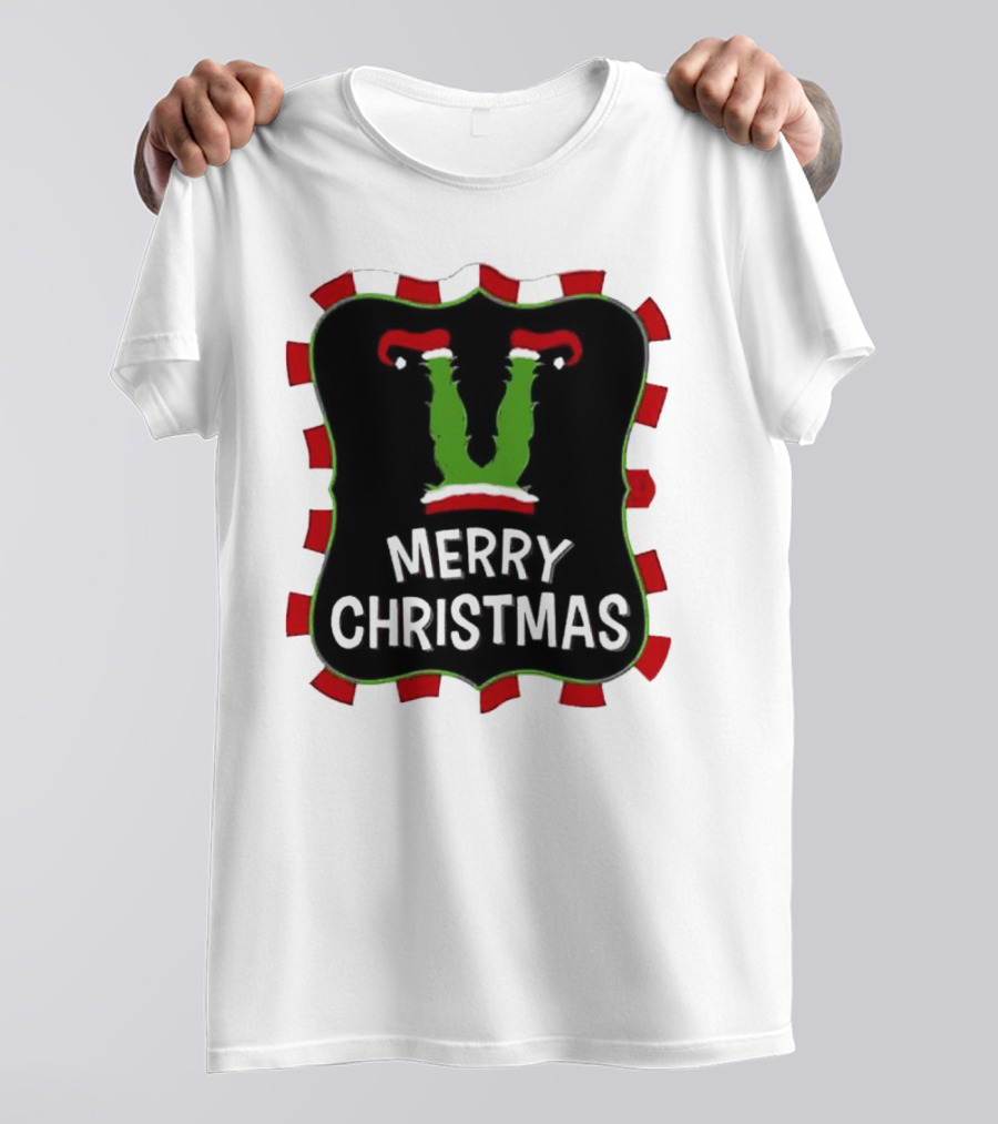 Merry Christmas Green Monster With Santa Hat T-Shirt