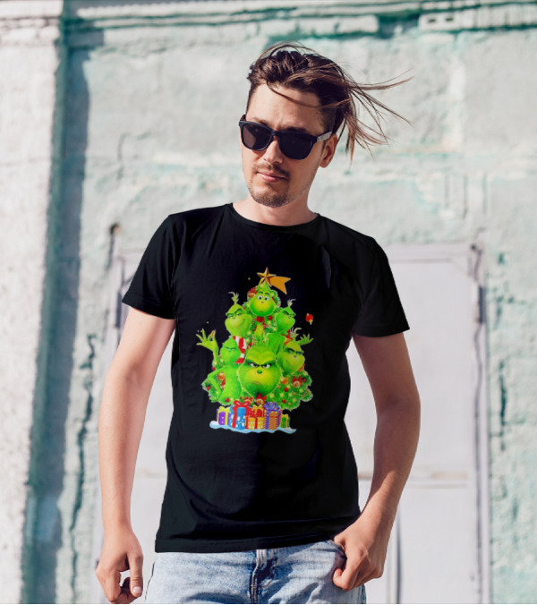 Grinch Christmas Tree With Presents And Star T-Shirt