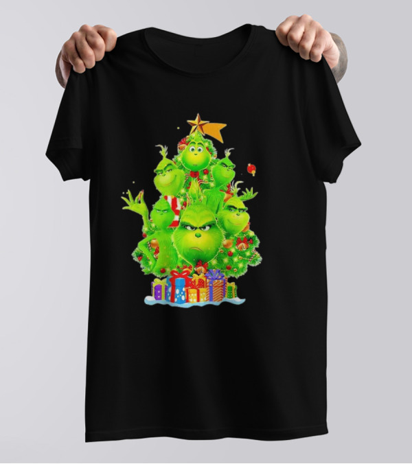 Grinch Christmas Tree With Presents And Star T-Shirt