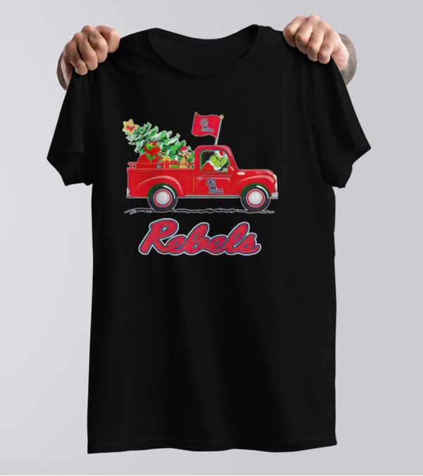 Ole Miss Rebels Grinch Driving Christmas Truck With Tree And Gifts T-Shirt