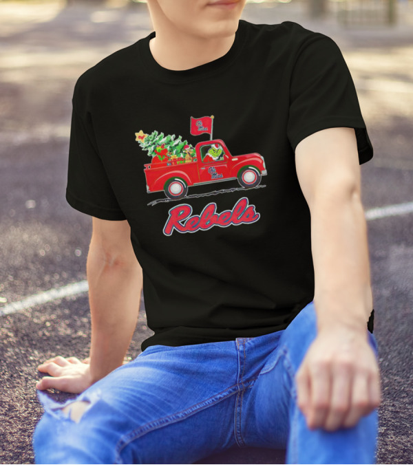 Ole Miss Rebels Grinch Driving Christmas Truck With Tree And Gifts T-Shirt