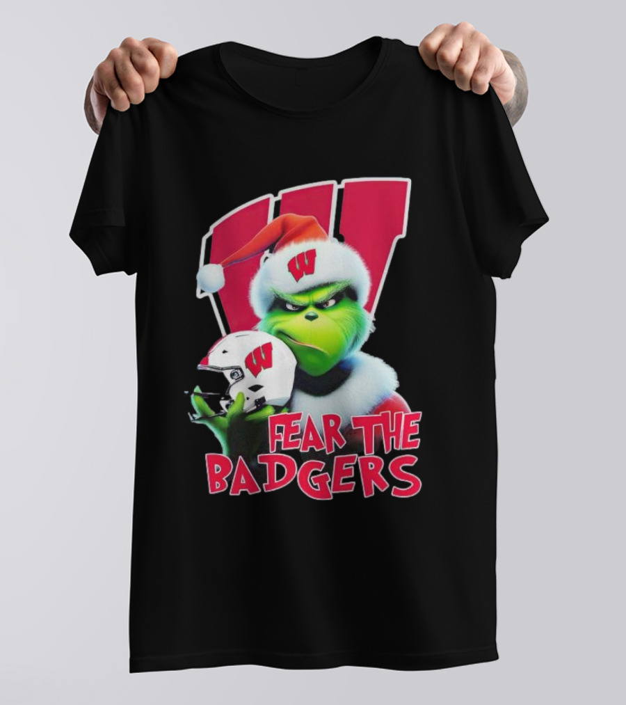 Grinch Fear The Badgers Wisconsin Christmas Football T-Shirt