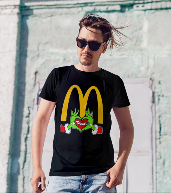Grinch Holding Heart McDonald’s Logo Christmas T-Shirt