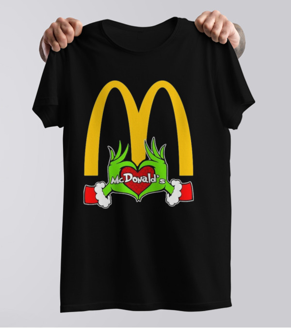 Grinch Holding Heart McDonald’s Logo Christmas T-Shirt