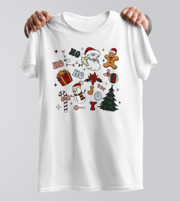 Ho Ho Ho Joy Christmas With Santa Gingerbread And Candy Cane T-Shirt