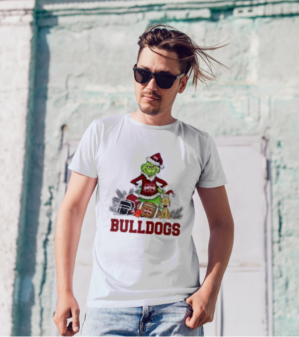 Bulldogs Grinch Max Dog Christmas Football Santa Hat T-Shirt