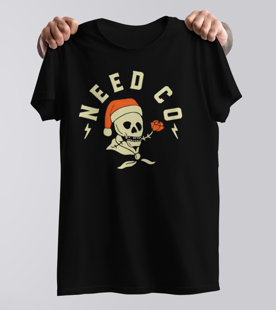 Need Co Santa Skull With Red Rose And Lightning Bolts T-Shirt