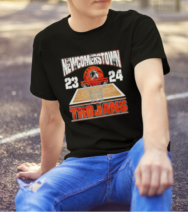 Newcomerstown Trojans Basketball 23 24 Court And Net T-Shirt