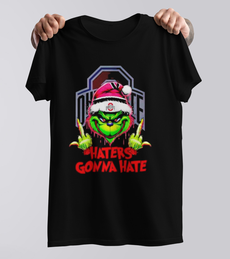Ohio State Buckeyes Grinch Haters Gonna Hate Santa Middle Finger T-Shirt