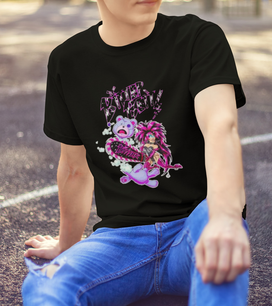 Bitter Betty Chainsaw Pink Chainsaw Fierce Style Teddy Bear T-Shirt