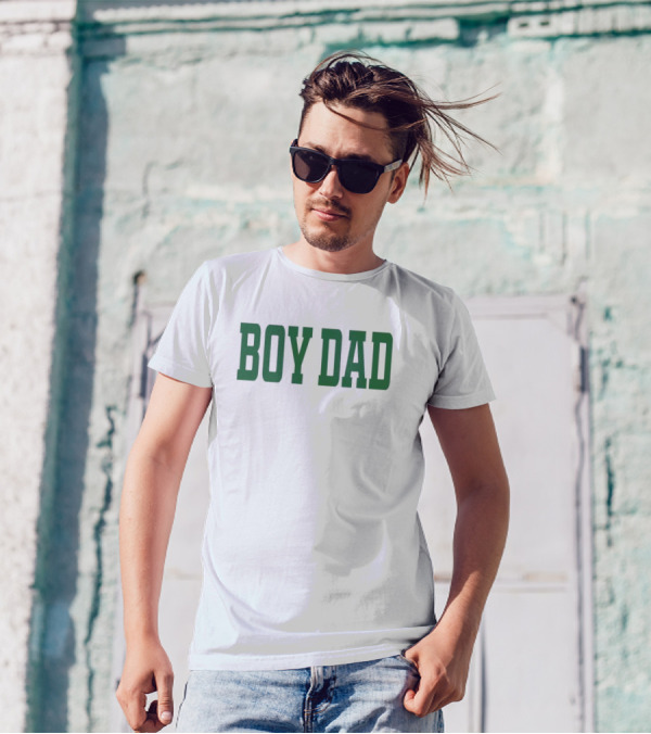 BOY DAD Stadium Style Green Block Letters T-Shirt