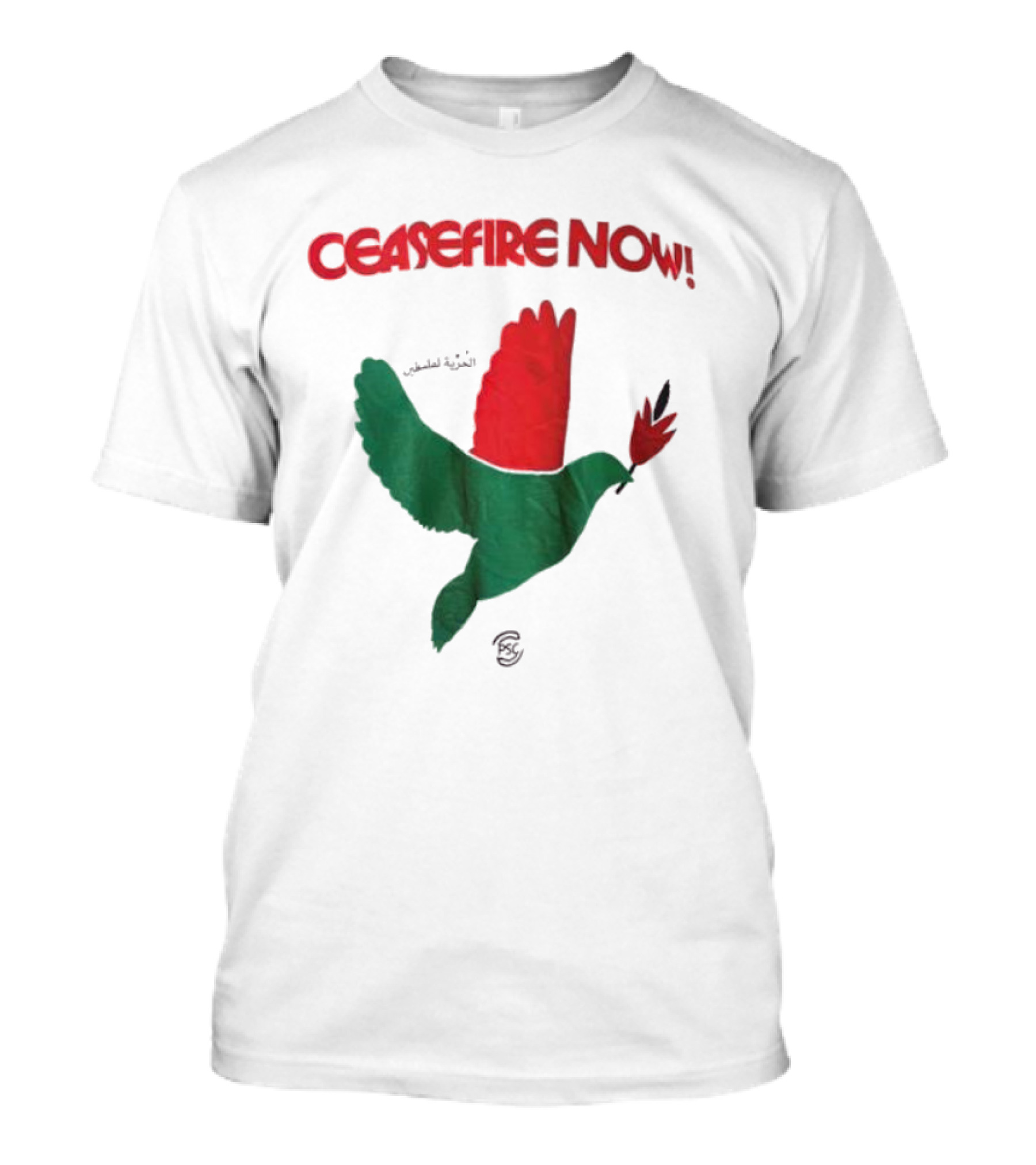 CEASEFIRE NOW Dove Symbol In Green And Red T-Shirt