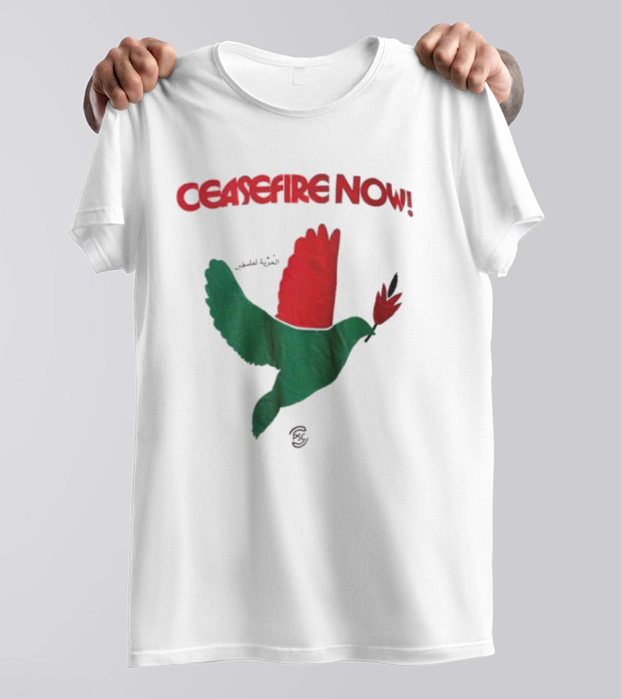 CEASEFIRE NOW Dove Symbol In Green And Red T-Shirt