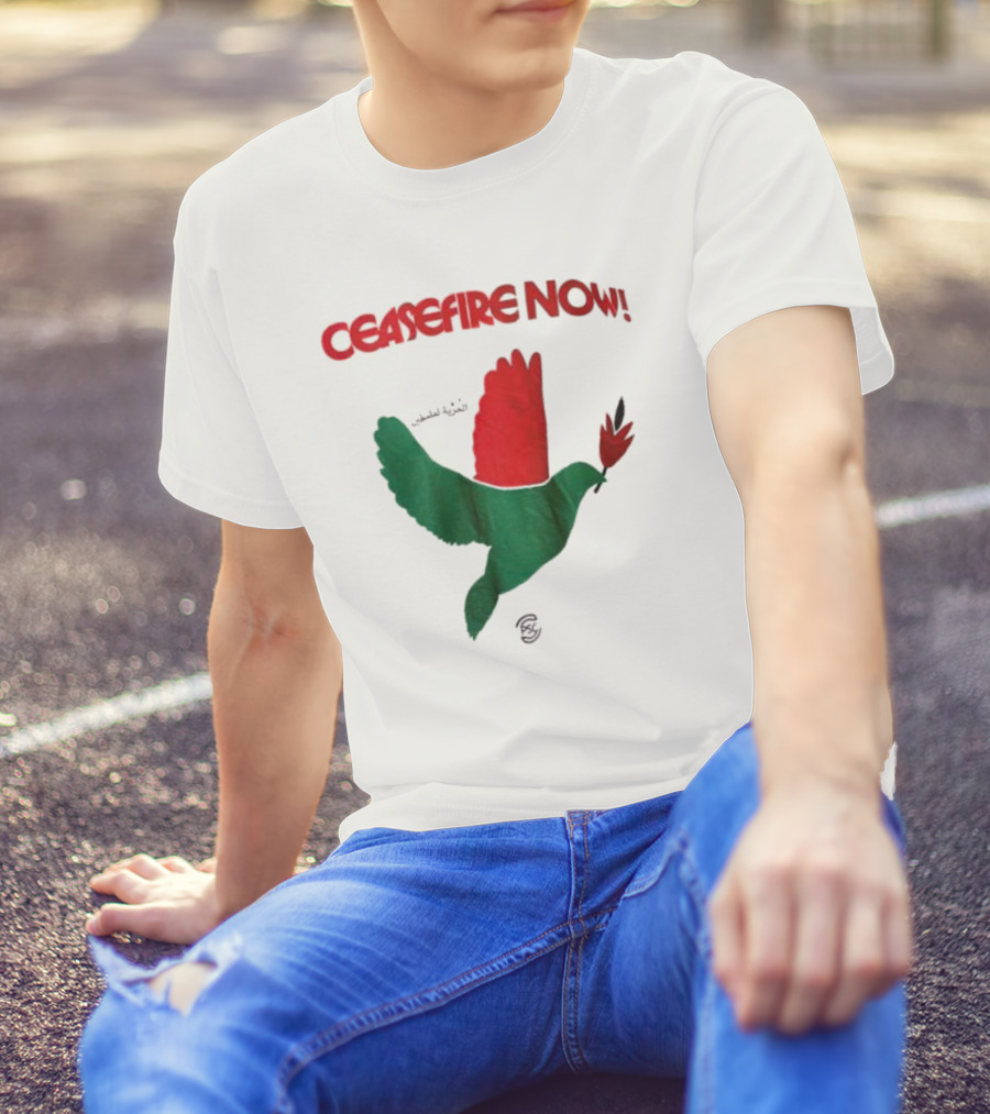 CEASEFIRE NOW Dove Symbol In Green And Red T-Shirt