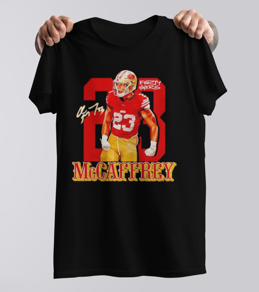 Christian McCaffrey 23 Signature Forty Niners NFL Football T-Shirt