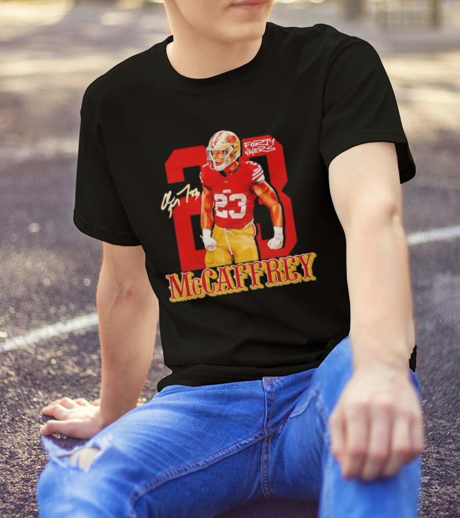 Christian McCaffrey 23 Signature Forty Niners NFL Football T-Shirt