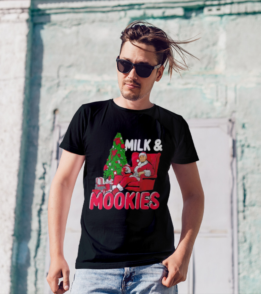 Christmas Milk And Mookies Santa By Tree T-Shirt
