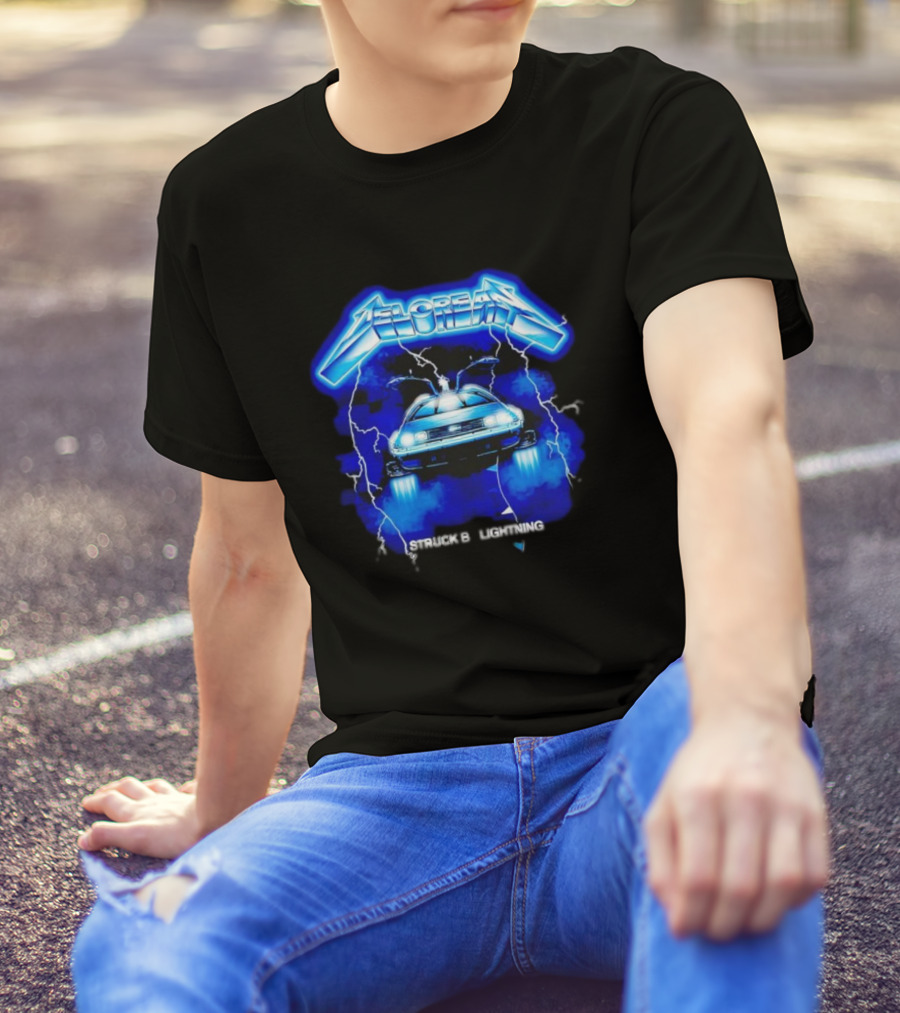 Delorean Struck By Lightning Iconic Neon Blue Electric T-Shirt