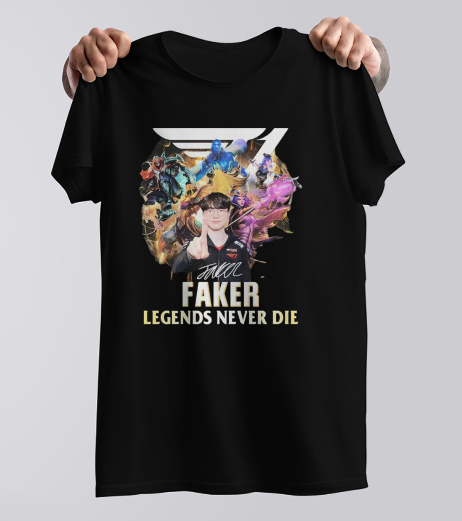 Faker Legends Never Die Signature T1 Esports Champion T-Shirt