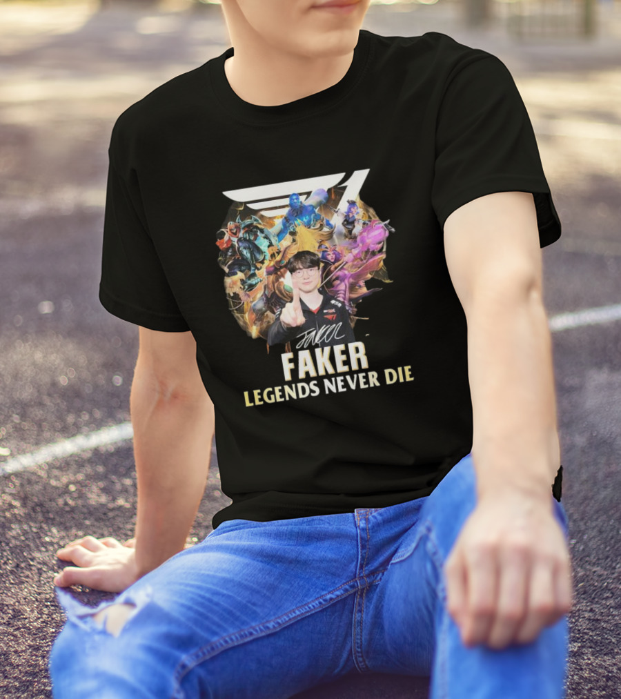Faker Legends Never Die Signature T1 Esports Champion T-Shirt