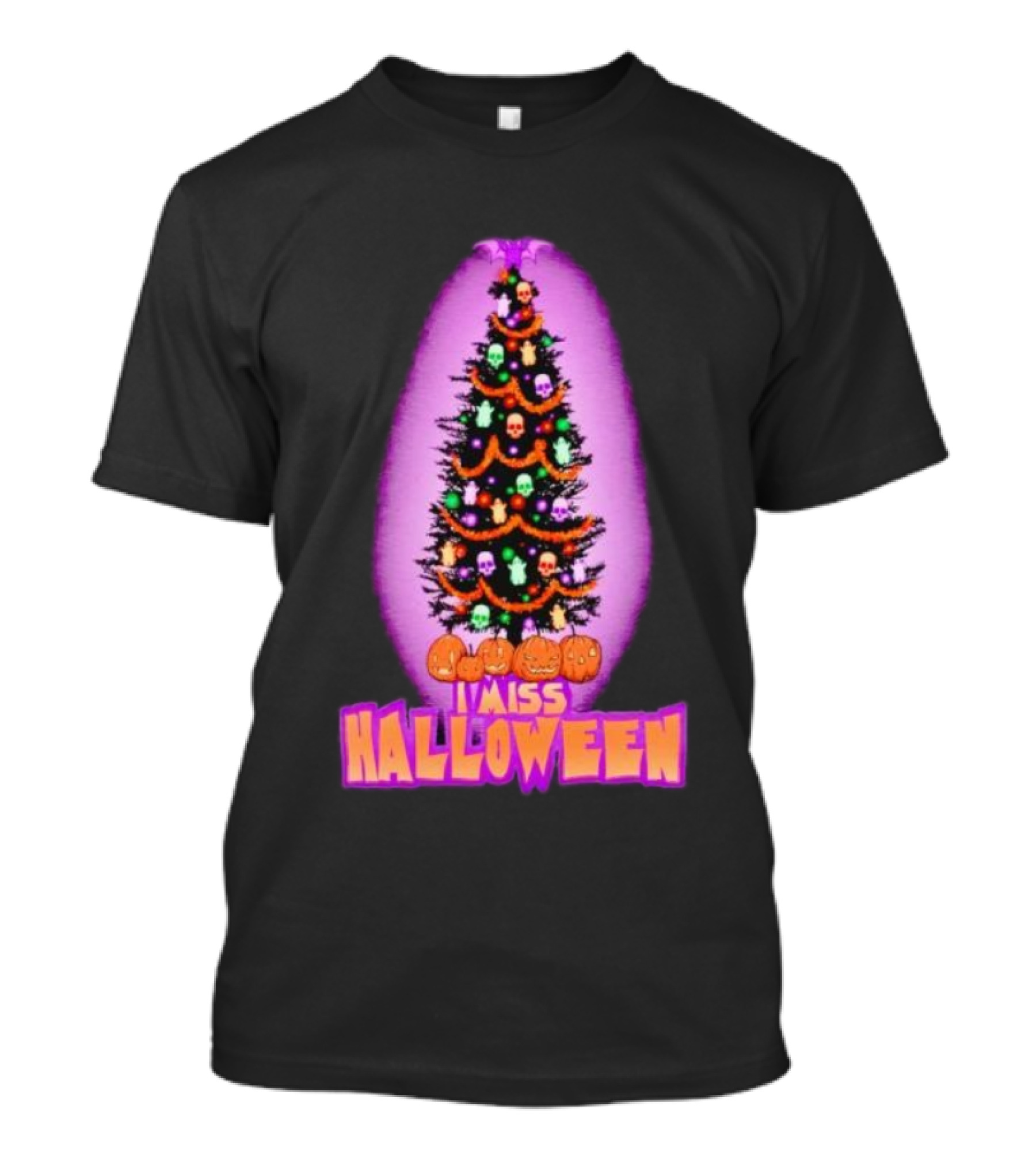 I Miss Halloween Christmas Tree With Pumpkins And Skulls T-Shirt