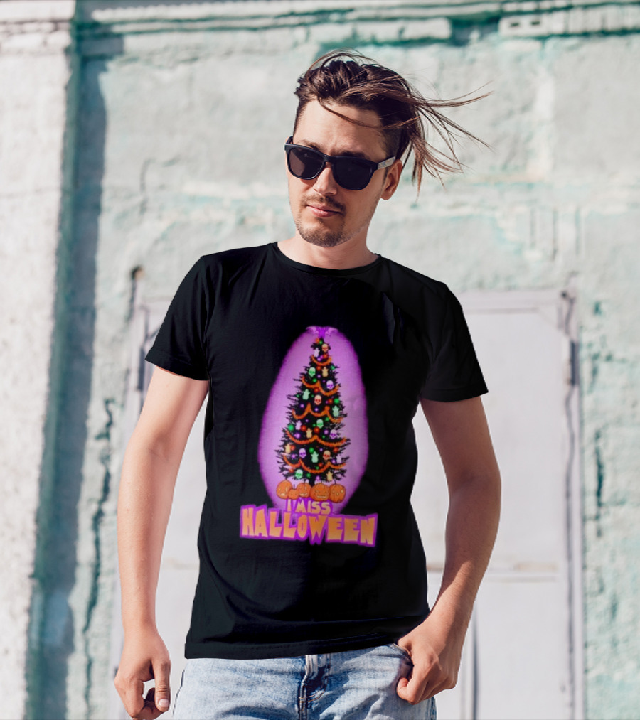 I Miss Halloween Christmas Tree With Pumpkins And Skulls T-Shirt