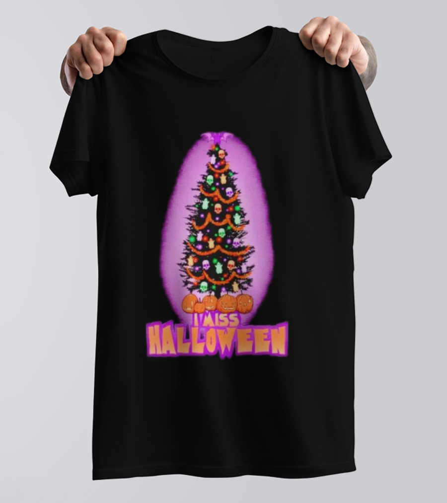 I Miss Halloween Christmas Tree With Pumpkins And Skulls T-Shirt