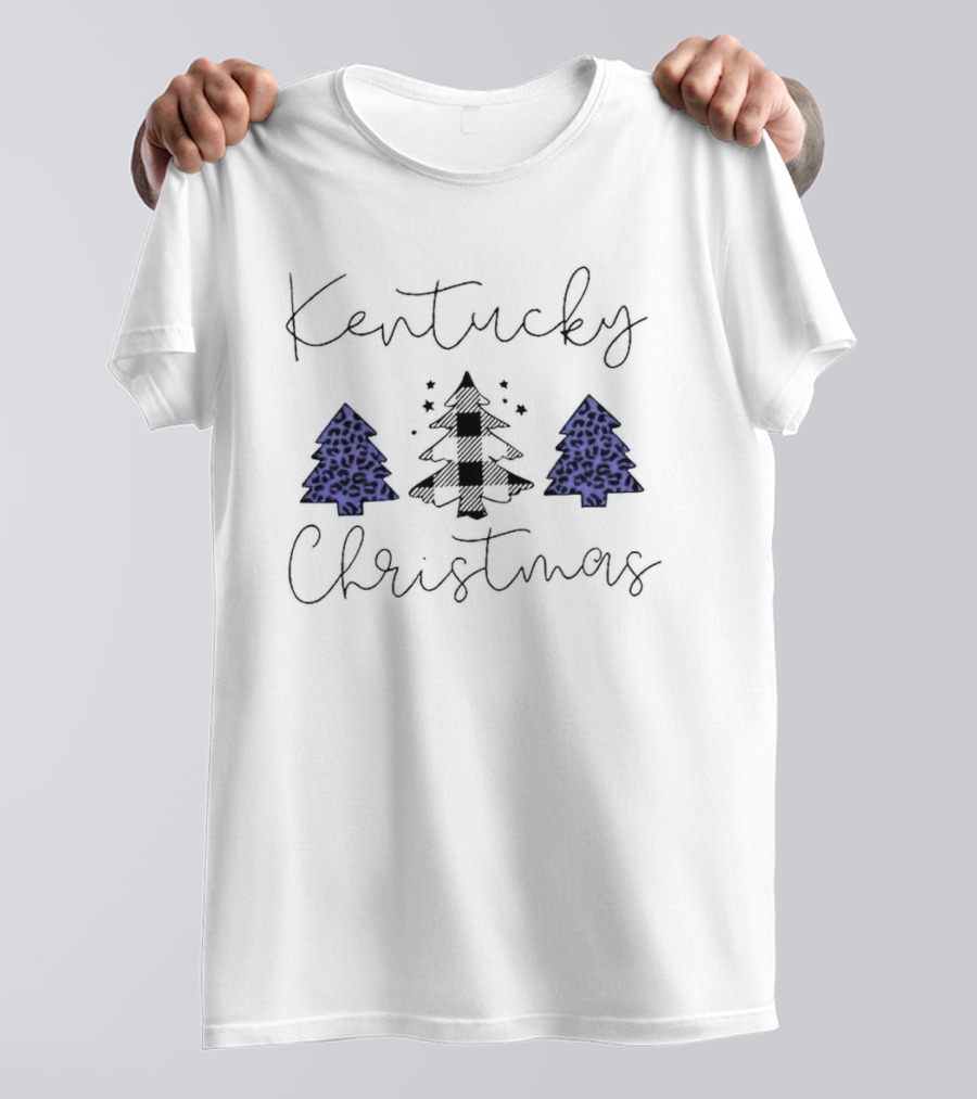 Kentucky Christmas Blue Plaid And Leopard Trees T-Shirt