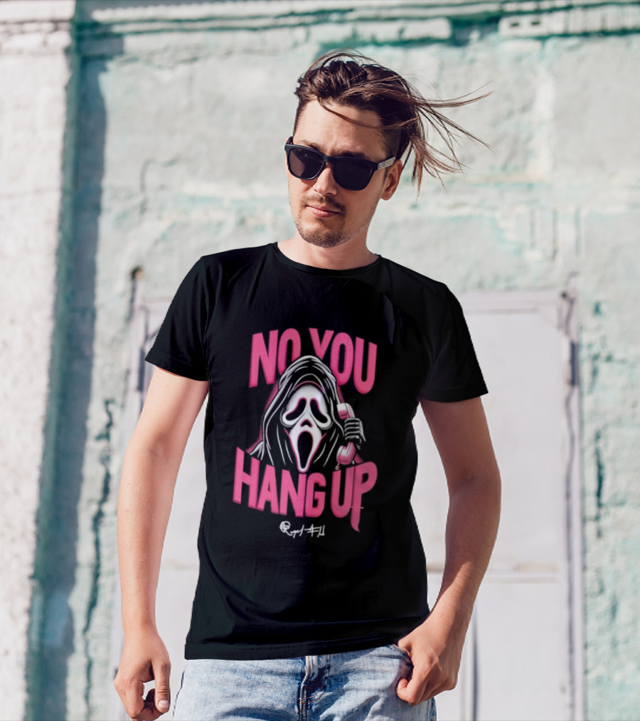 No You Hang Up Scream Mask Pink Phone T-Shirt