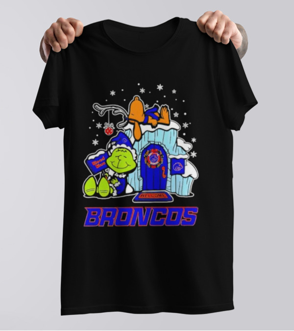 Peanuts Boise State Broncos Grinch Celebrate Merry Xmas T-Shirt