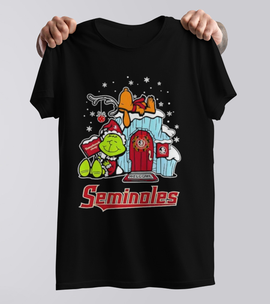 Peanuts Seminoles Grinch Christmas Scene Welcome T-Shirt