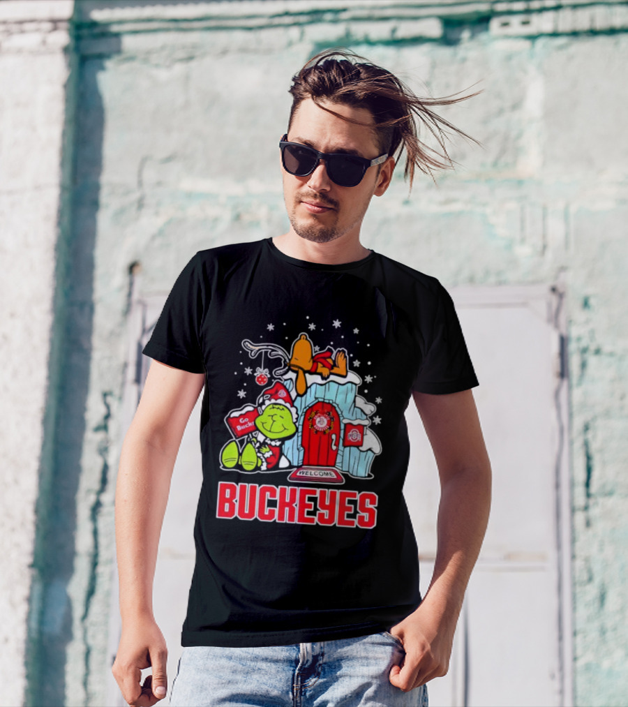 Peanuts Grinch Ohio State Buckeyes Go Bucs Merry Xmas Snoopy Woodstock T-Shirt
