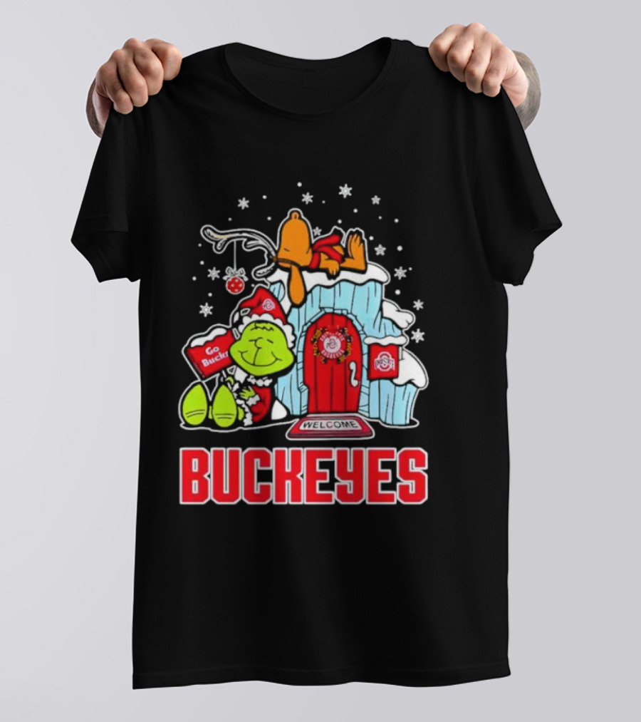 Peanuts Grinch Ohio State Buckeyes Go Bucs Merry Xmas Snoopy Woodstock T-Shirt