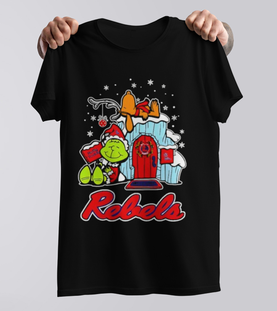 Peanuts Ole Miss Rebels Grinch Snoopy Merry Christmas T-Shirt