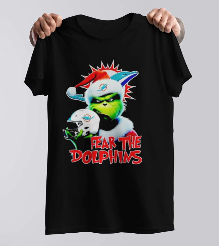 Fear The Dolphins Grinch Santa Miami NFL T-Shirt