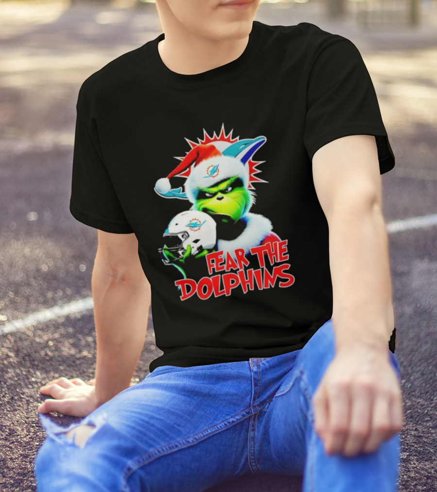 Fear The Dolphins Grinch Santa Miami NFL T-Shirt