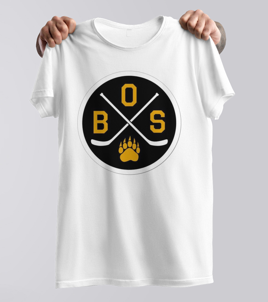 Boston Bruins Emblem BOS Hockey Sticks Paw Prints T-Shirt