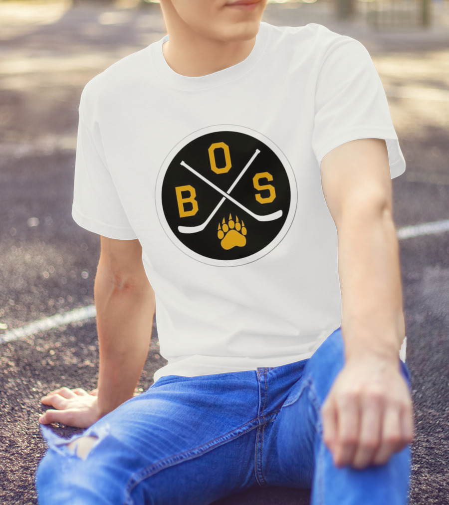 Boston Bruins Emblem BOS Hockey Sticks Paw Prints T-Shirt