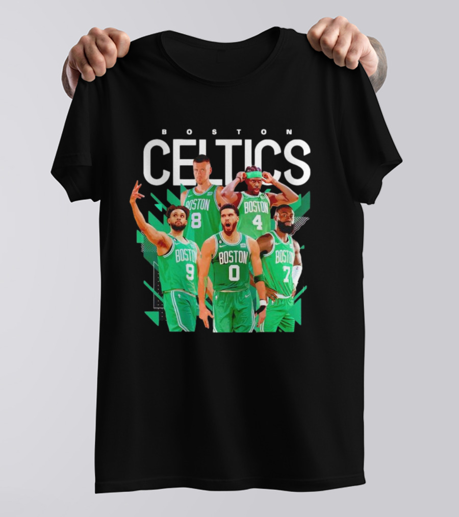 Boston Celtics Starting Five Team Players Green Uniforms T-Shirt