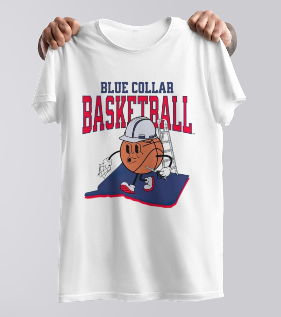 Blue Collar Basketball Hard Hat Hoop Cartoon T-Shirt