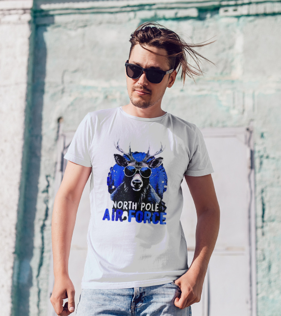 North Pole Air Force Cool Deer In Sunglasses T-Shirt
