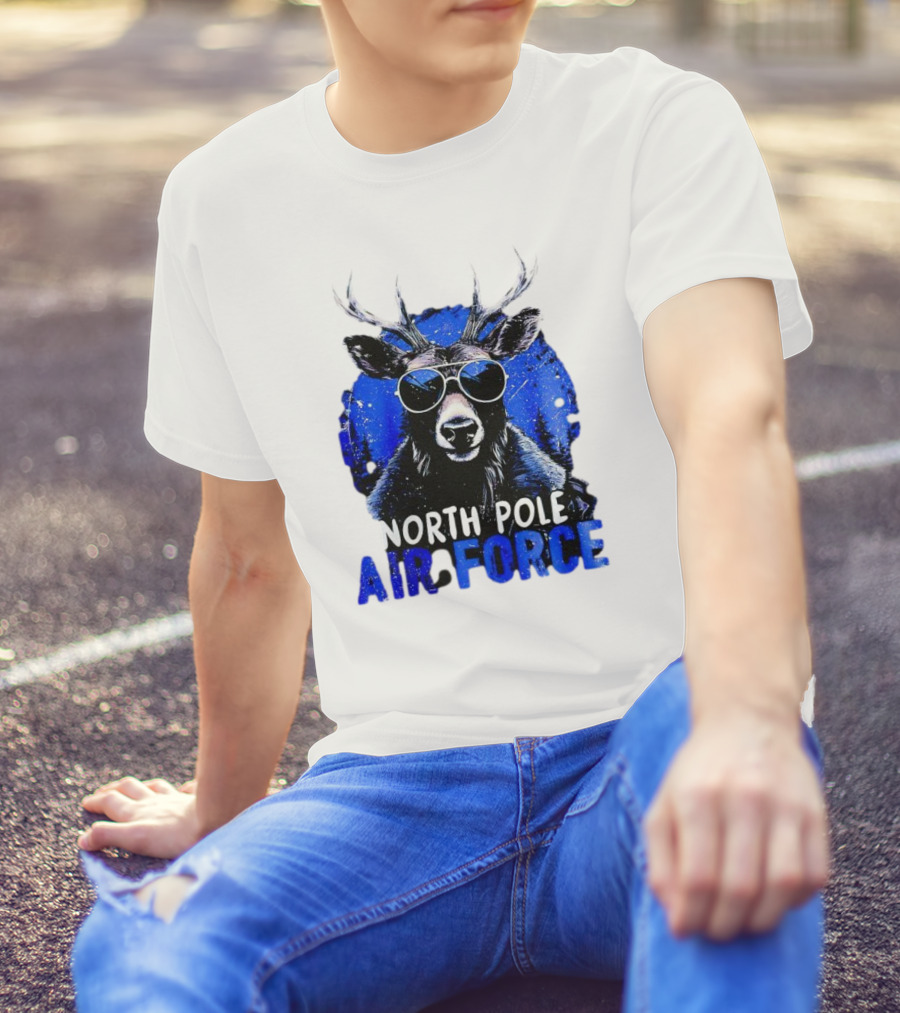 North Pole Air Force Cool Deer In Sunglasses T-Shirt
