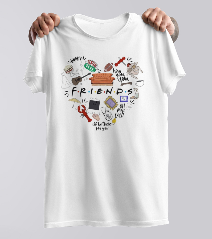 Friends TV Show Christmas Icons Unagi Central Perk Couch Football Turkey How You Doin' I'll Be There For You T-Shirt