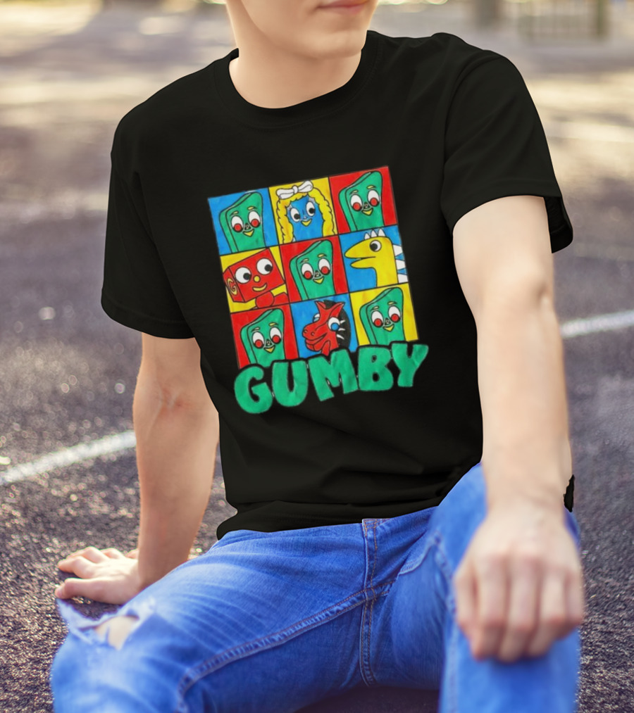 Gumby And Friends Colorful Cartoon Character Grid T-Shirt