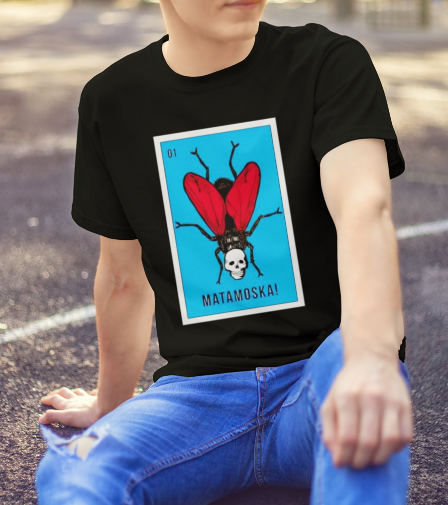 La Moska Loteria Matamoska 01 Fly Skull Blue Red Wings T-Shirt