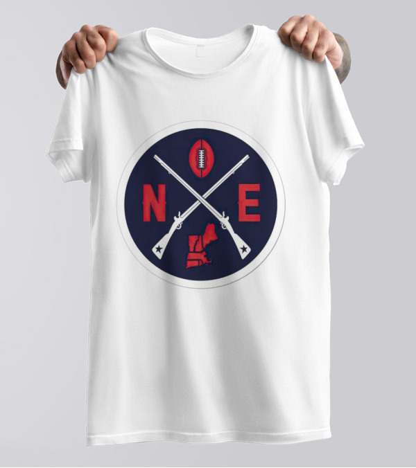 New England Patriots Football Emblem NE Guns Map Oval T-Shirt