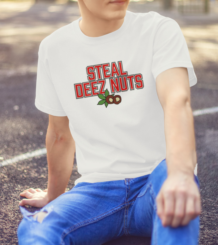 Ohio Steal Deez Nuts Red Text With Nuts And Leaves T-Shirt