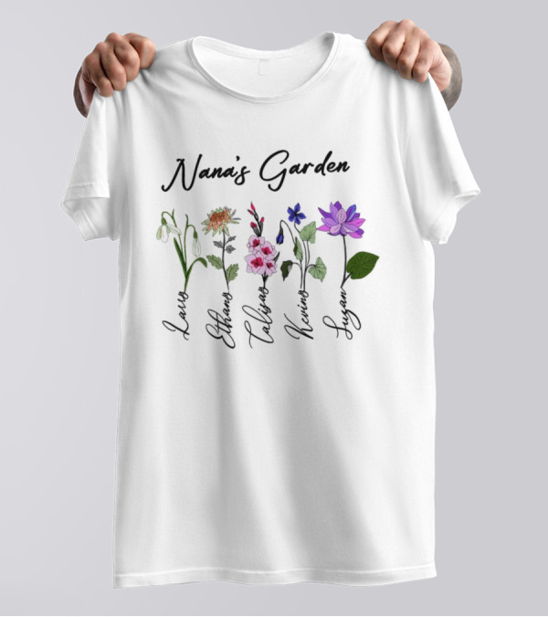 Nana's Garden Flowers With Personalized Names T-Shirt