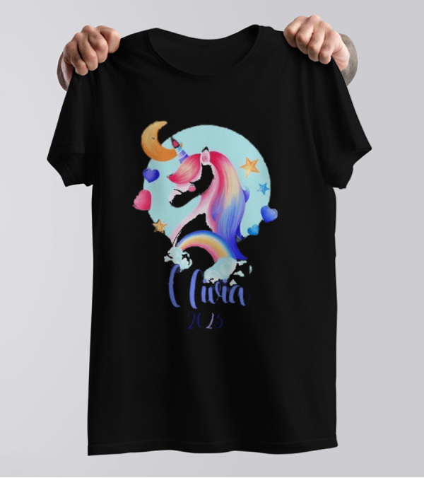 Olivia 2025 Rainbow Unicorn Hearts And Stars Christmas T-Shirt
